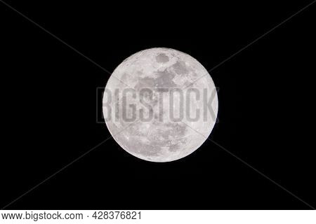 Fullmoon Phase On July 25, 2021. Closeup Of The Super Fullmoon In The Summer Full Moon Total Lunar I