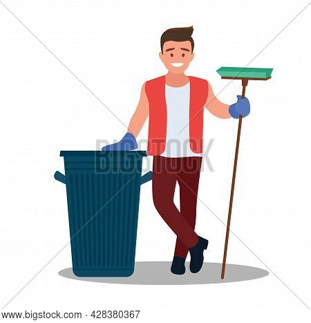 A Human Garbage Collector . Garbage Collection. A Man Dressed In A Uniform On An Isolated Background