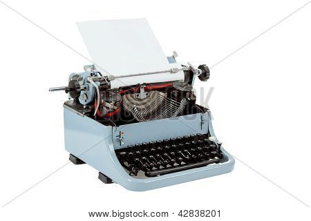 레트로 밝혀 낸된 블루 타자기