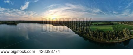 Aerial Panoramic View Shot By A Drone Of A Beautiful Dramatic And Colorful Sunset At Coast Of The La