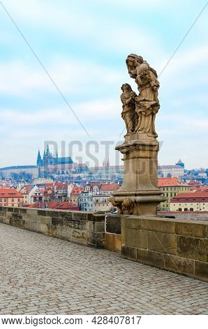 Sculptural Compositions Of Charles Bridge, Prague, Czech Republic. Saint Anne, Mother Of Virgin Mary