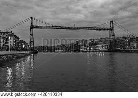 Vizcaya Bridge, Portugalete Bridge, Suspension Bridge. The Oldest Ferry Bridge In The World. It Join