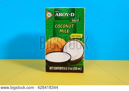 Tyumen, Russia - April 14, 2021: Aroy-d Brand Coconut Milk That Manufactured By Thai Agri Food Publi