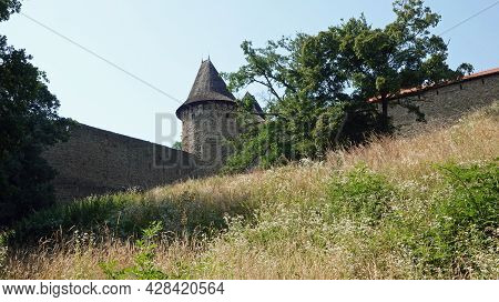 View Of The Fortifications With The Tower Of The Castle Helfstyn In The Czech Republic.