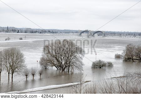 High Water In The Rhine. High Water In The Rhine During The Winter.