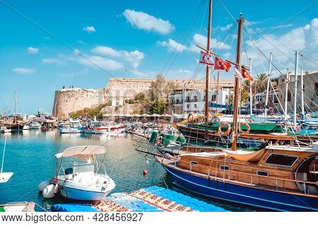 Ships And Cruise Boats At The Harbour Of Kyrenia, Cyprus.