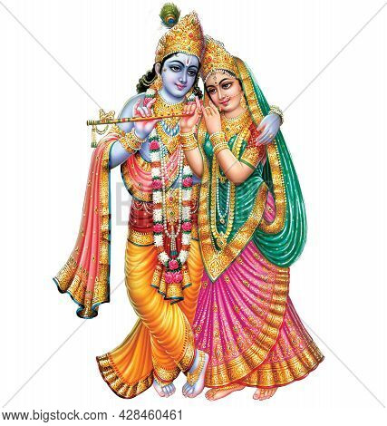 Indian God Radhakrishna, Indian Lord Krishna, Indian Mythological Image Of Radhakrishna.