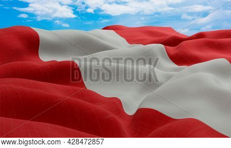 Peru Flag In The Wind. Realistic And Wavy Fabric Flag. 3d Rendering.
