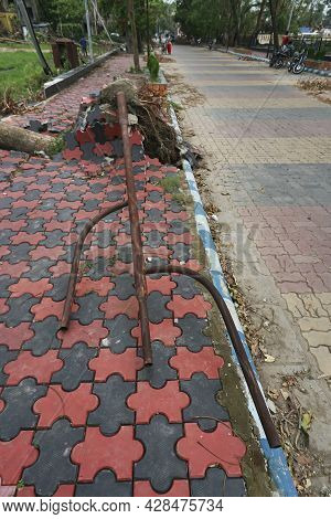 Super Cyclone Amphan Uprooted Trifala Street Light Which Fell And Blocked Pavement. The Devastation 