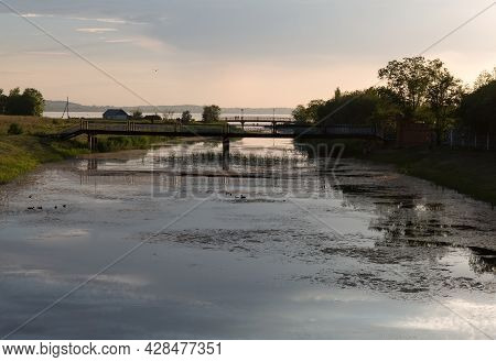Evening View Of The Kopa River In The Center Of The City Of Kokshetau, Republic Of Kazakhstan