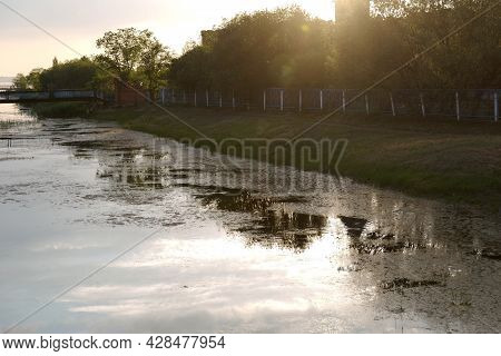 Evening View Of The Kopa River In The Center Of The City Of Kokshetau, Republic Of Kazakhstan