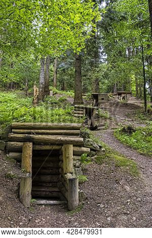 Military Bunkers In The Forest, Dukla Battlefield, Slovak Republic. Travel Destination.