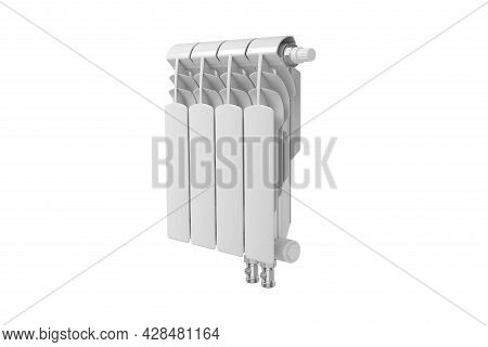 White Radiator Battery Heating Mocup On White Background. Iron And Aluminum Central Heating Battery 