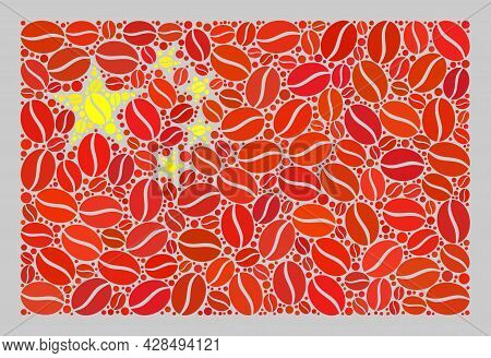Mosaic China Flag Is Created With Coffee Seed Elements. Vector Coffee Collage China Flag Constructed