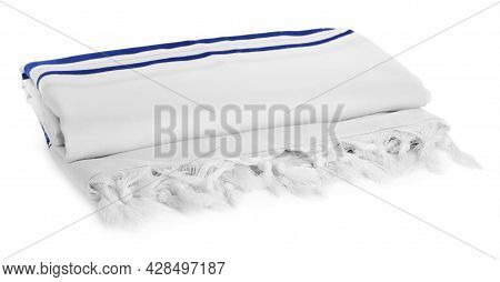 Tallit Isolated On White. Garment For Rosh Hashanah Celebration