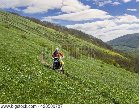 Novorossiysk, Krasnodar Territory, Russian Federation-07.11.2021: A Biker On A Pit Bike (motorcycle)