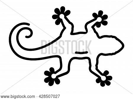 Beautiful Monochrome Vector Linear Illustration With Gecko Silhouette Isolated On The White Backgrou