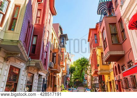 Colorful Houses Street Architecture In Icadie Street, Kuzguncuk, Istanbul, Turkey