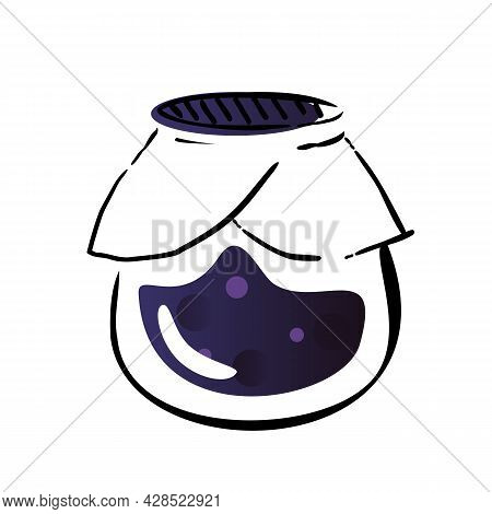 Vector Illustration With Jar Of Blueberry Jam On White Background