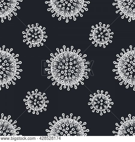 Seamless Pattern With Hand Drawn Chalk Coronavirus Bacteria Cell Stock Illustration
