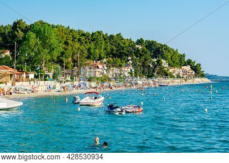 Chalkidiki, Greece - August 2019: Sani Beach On Kassandra Peninsula