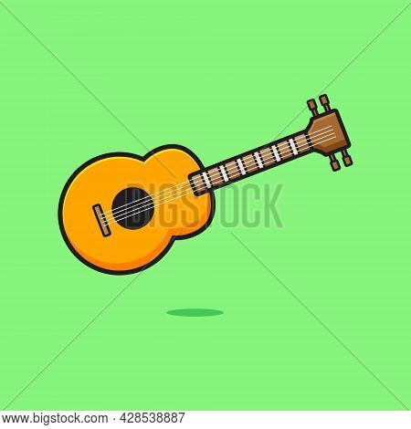 Cute Guitar Cartoon Icon Illustration. Design Isolated Flat Cartoon Style