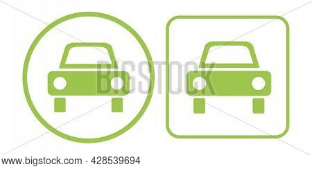 Flat Illustration With Green Car. Nature Background Vector. Alternative Energy. Vector Illustration.
