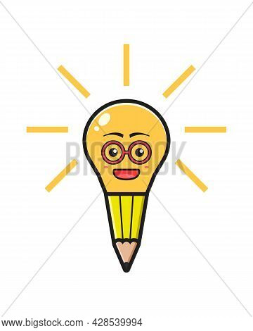 Pencil Lamp Have Idea Cartoon Icon Vector Illustration. Design Isolated Flat Cartoon Style