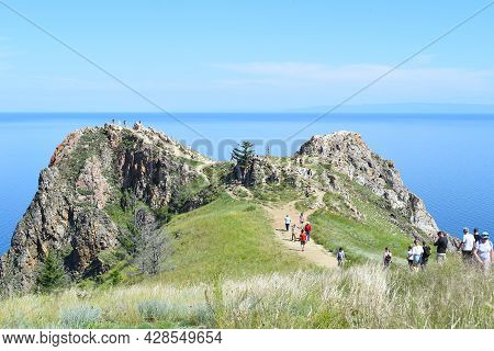 Olkhon, Irkutskaya Oblast, Russia - 24 July 2021: Love Pick With Russian Tourists
