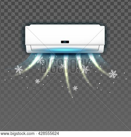 Air Condition System Blowing With Cold Vector. Block Of Condition System Cooling Temperature In Room