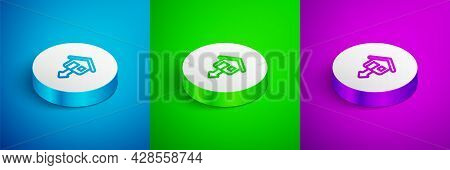 Isometric Line Property And Housing Market Collapse Icon Isolated On Blue, Green And Purple Backgrou