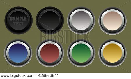 Set Of Round Buttons In Different Colors. Isolated Monochromatic Background.  Vector Illustration.