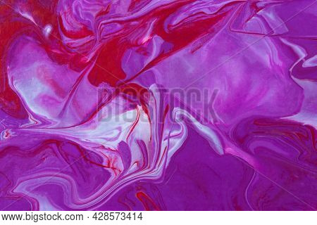 Pink White Purple Acrylic Abstract Background Of The Creative Trend. Fluidart Texture. Dynamic Lines