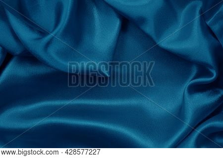 Dark Blue Fabric Cloth Texture For Background And Design Art Work, Beautiful Crumpled Pattern Of Sil