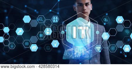 It Consultant Presenting Tag Cloud About Information Technology