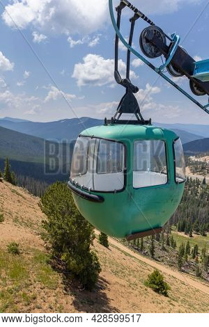 Blue cable car at Monarch pass in Colorado