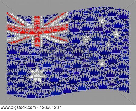Mosaic Waving Australia Flag Designed Of Crown Icons. Brand Vector Mosaic Waving Australia Flag Desi