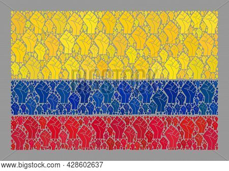 Mosaic Rectangular Colombia Flag Designed Of Fist Items. Fight Fist Vector Collage Colombia Flag Des