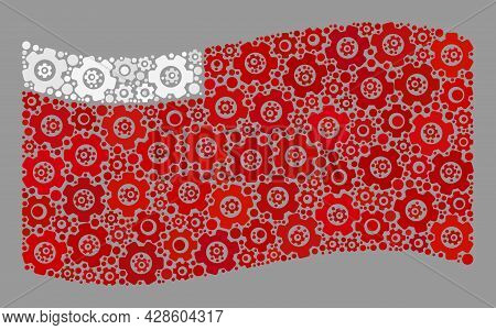 Mosaic Waving Abu Dhabi Flag Created With Cogwheel Icons. Vector Gear Mosaic Waving Abu Dhabi Flag D