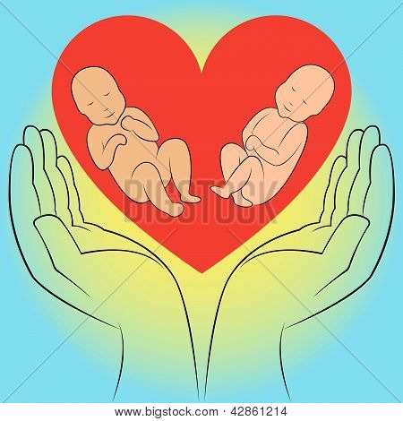 Due bambini non ancora nati In mani umane