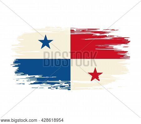 Panamian Flag Brush Grunge Background. Vector Illustration.