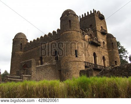 Closeup Landscape Of Old Medieval Castle Fasil Ghebbi In Gondar, Ethiopia.
