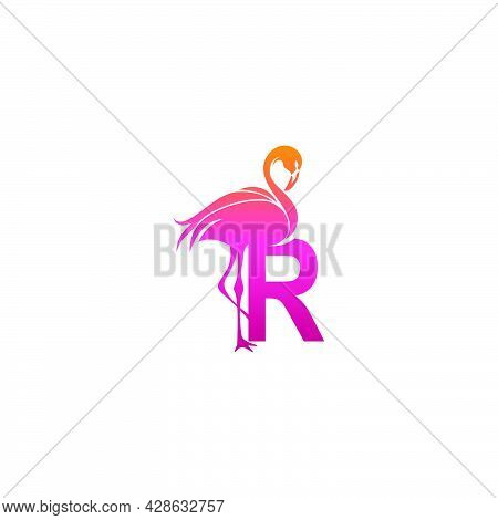 Flamingo Bird Icon With Letter R Logo Design Vector Template