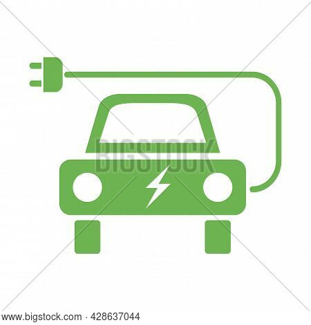 Flat Illustration With Green Car. Nature Background Vector. Alternative Energy. Vector Illustration.