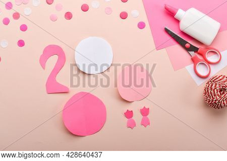 Diy. Childrens Pink Flamingo Made Of Colored Paper. Detailed Step-by-step Instructions.