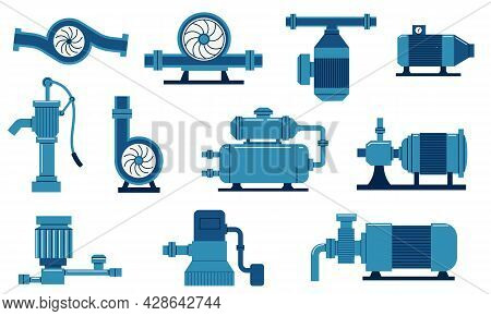 Water Pump. Electric Machine With Compressor, Aqua Tank And Motor. Gas And Oil Plumbing System. Cist