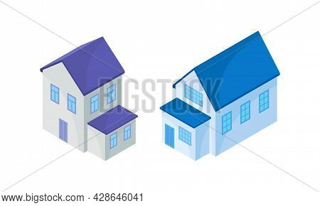 Detached House Or Residence As Free-standing Building Isometric Vector Set