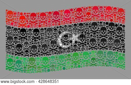 Mosaic Waving Libya Flag Created With Death Icons. Hazard Vector Waving Collage Libya Flag Organized