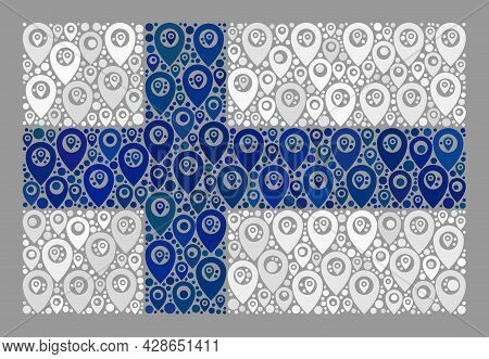 Mosaic Targeting Finland Flag Designed Of Direction Items. Vector Mosaic Rectangular Finland Flag Co