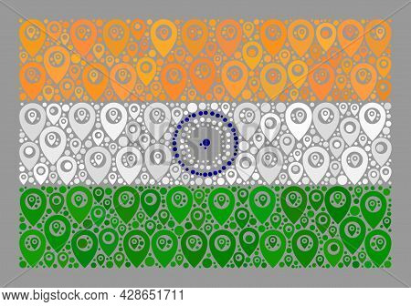 Mosaic Targeting India Flag Designed With Flag Elements. Vector Mosaic Straight India Flag Organized